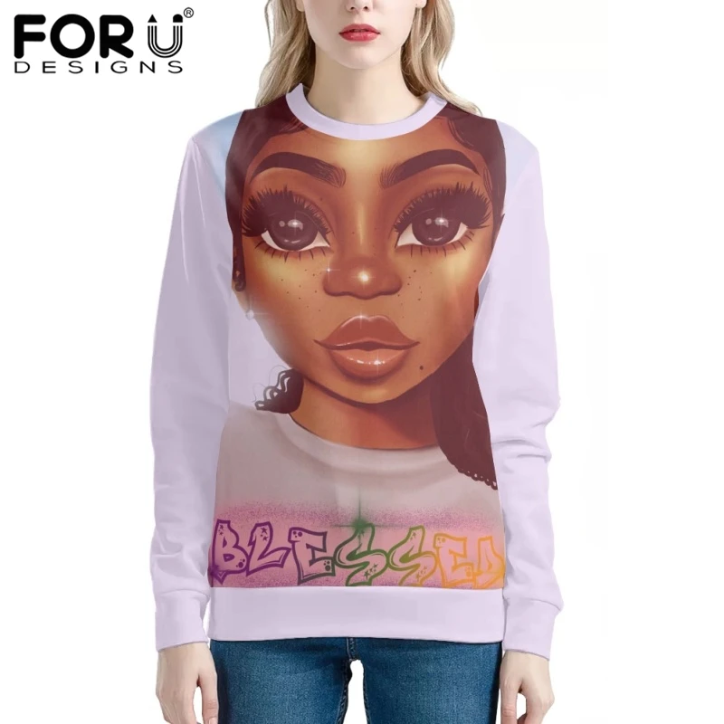 

FORUDESIGNS O-Neck Oversized Hoodies for Women Long Sleeve Pullover African Girls Tracksuit Ladies Comfort Sweatshirt for Girls