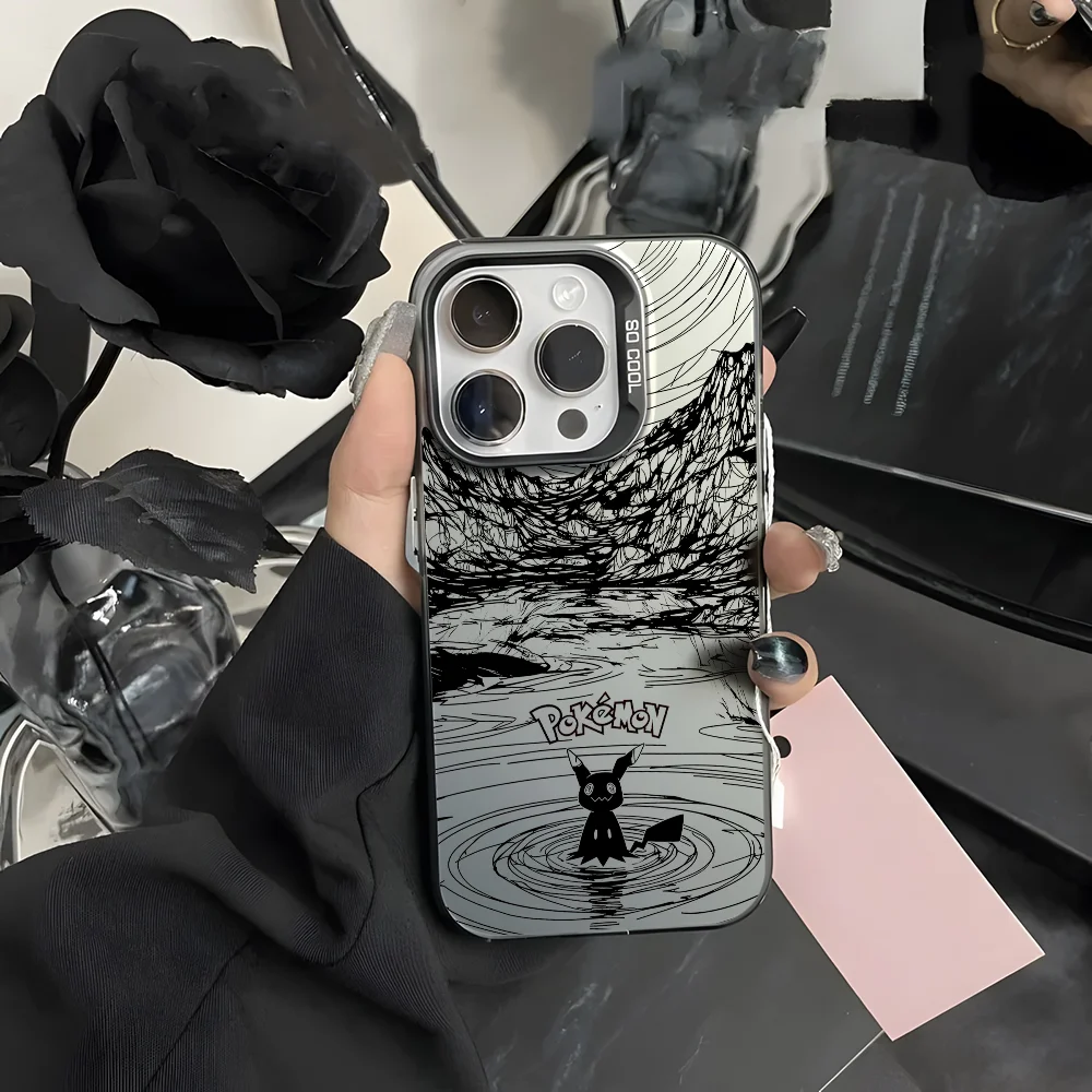 Чехол для телефона Umbreon Mewtwo Line Drawing iPhone 16 15 14 13 12 11 Pro Max черный фиолетовый матовый