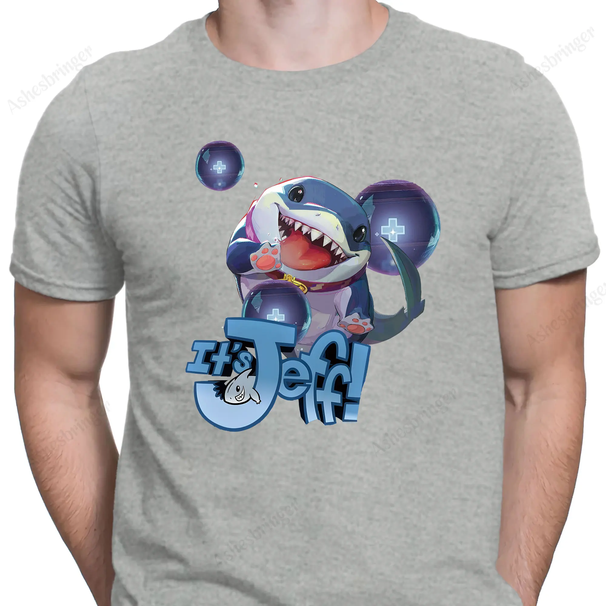 Фото Men's Cotton Crew Neck Jeff Land Shark Graphic Print T-Shirt Street Casual Style Tops for Men and Women №3