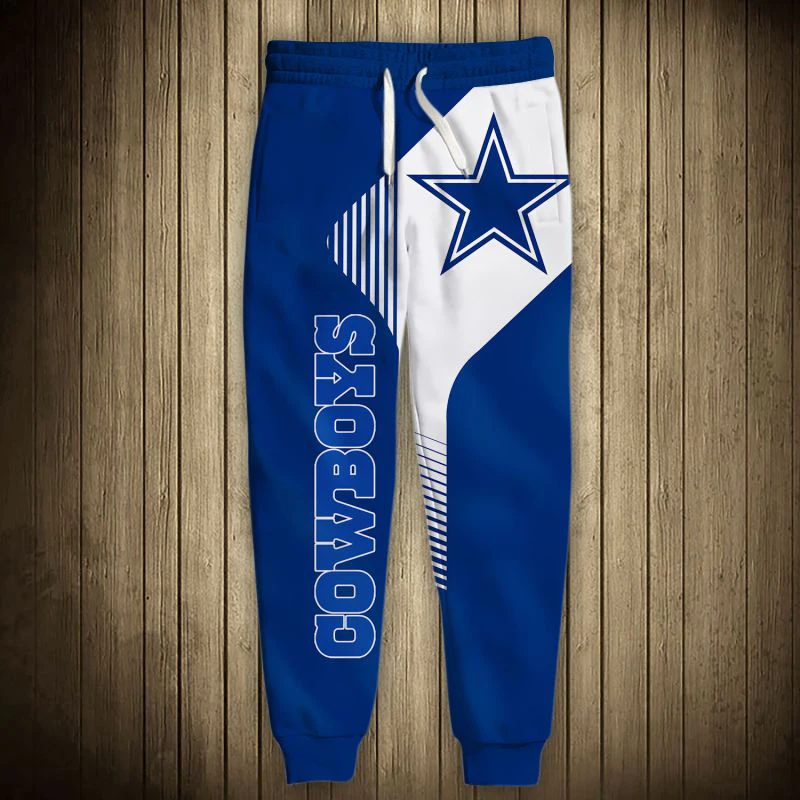 

Fashion Dallas Men's casual Cowboys pants Stitching geometric blue five-pointed star print 3D sweatpants