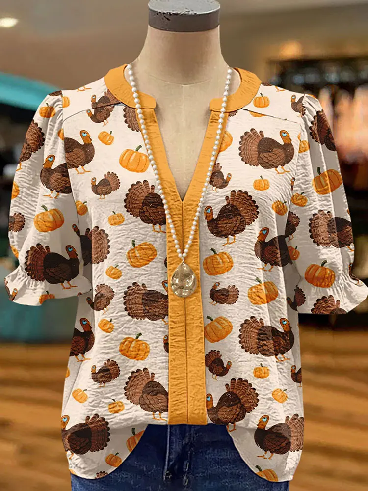 Женская блузка с рукавами-фонариками и принтом турецкой тыквы на День