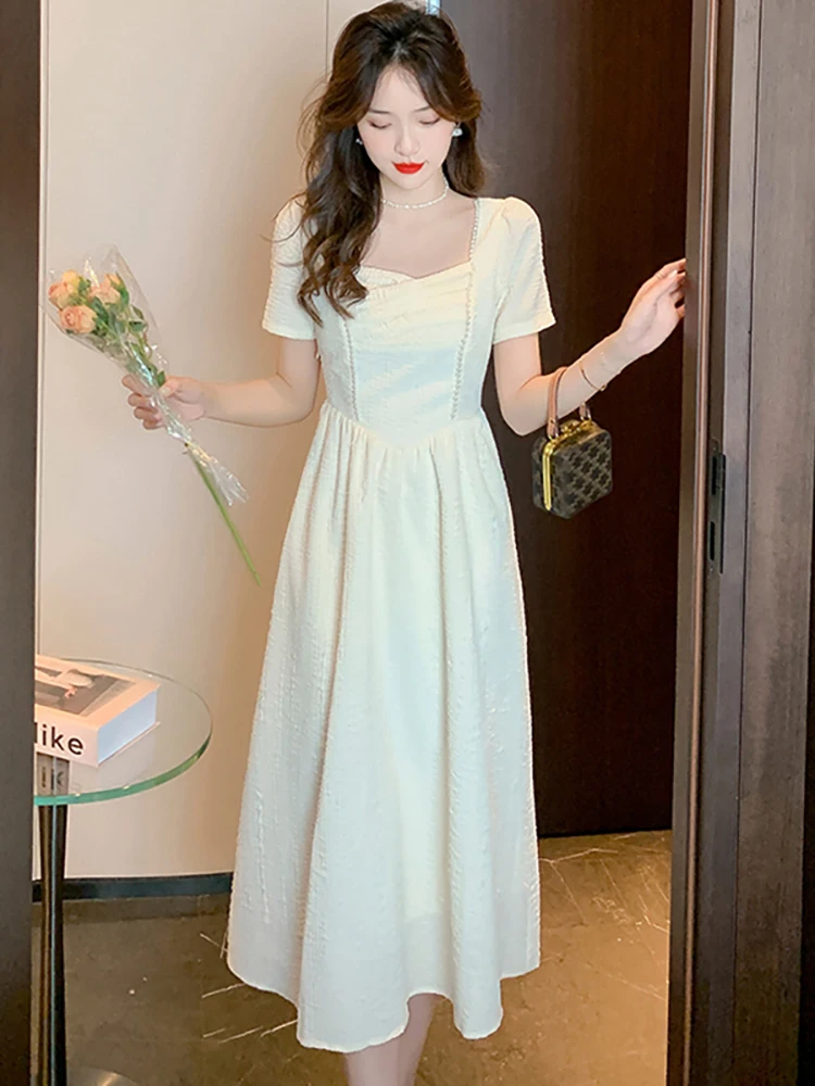 

Женское платье средней длины с квадратным вырезом, Элегантное повседневное модельное платье в Корейском стиле, облегающее платье-макси для выпускного вечера, лето 2023