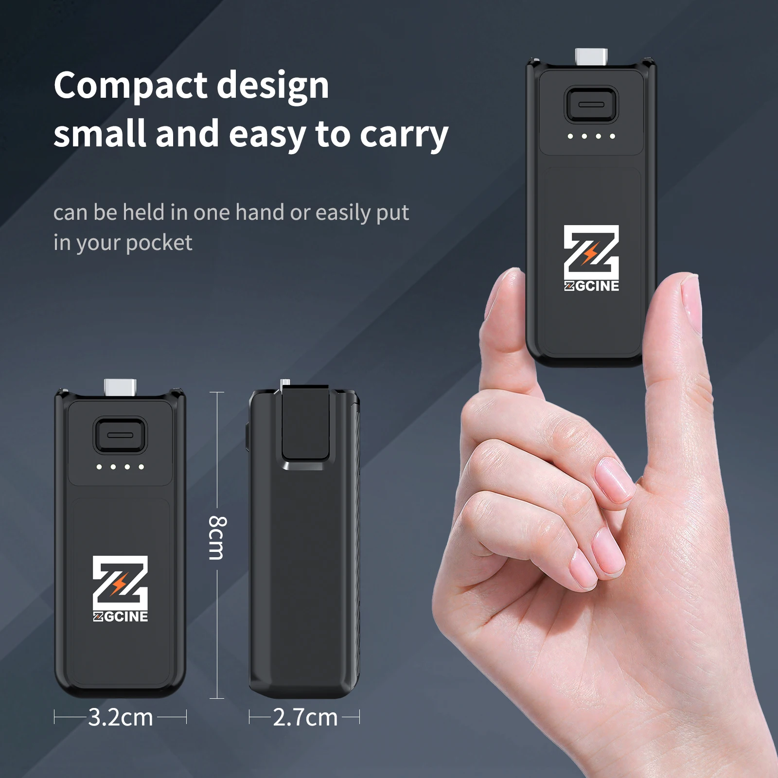 Фото ZGCINE Osmo Pocket 3 Ручка аккумулятора PK-H01 17 Вт PD Ручка аккумулятора с быстрой зарядкой 3200 мАч для DJI Pocket 3, Поддержка передачи данных №4