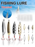 10pcsset spinning fishing lure spoon sequins metal hard bait with box spinnerbait with hook fishing tackle for trout perch pike