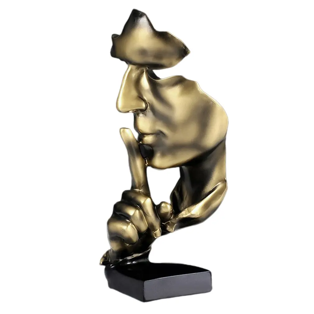 

27cm Resin Silence Is Golden Mask Sculpture Abstract Ornaments Statuettes Sculpture Craft For Office Vintage Home Decoration