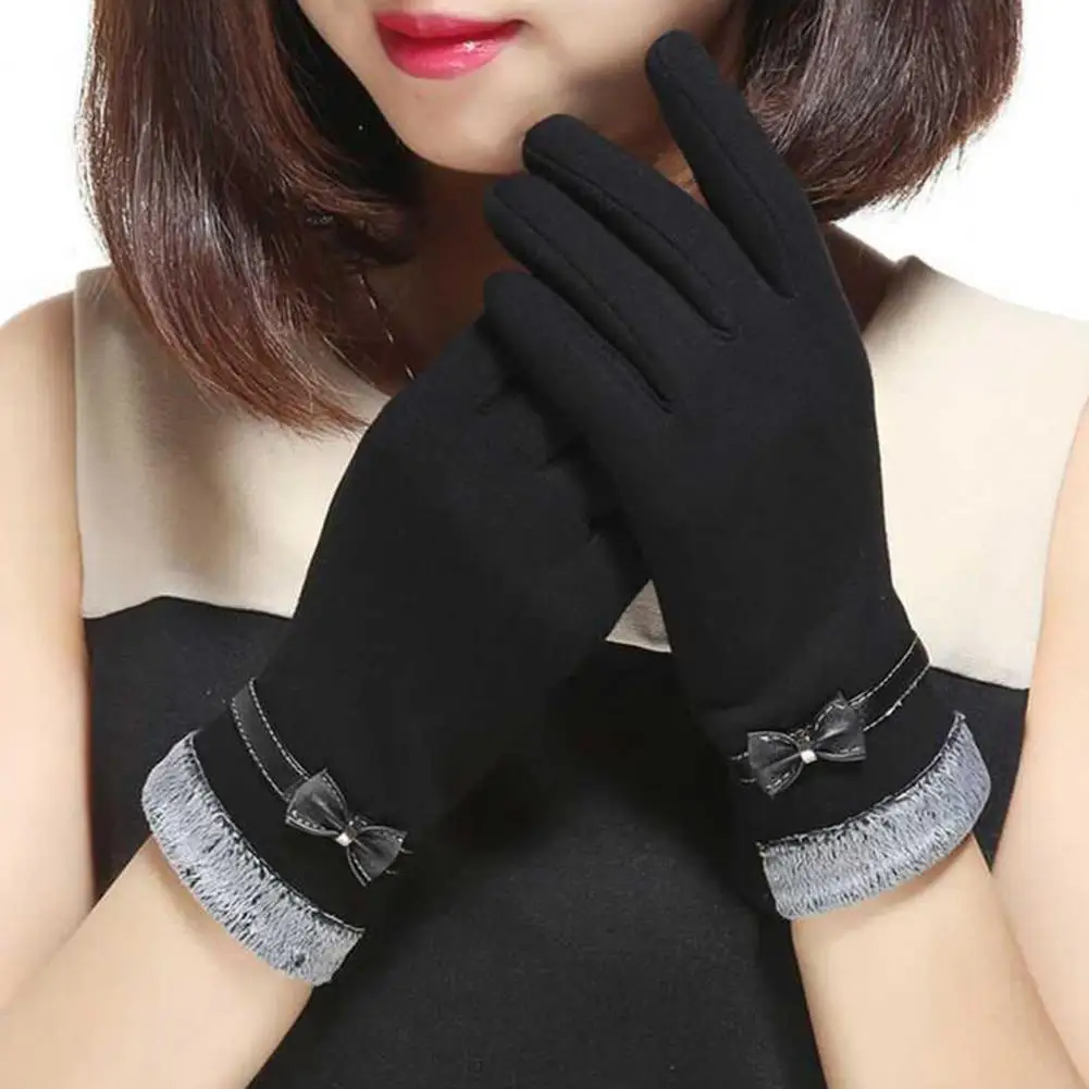 

Новые Модные Изящные женские перчатки, женские зимние винтажные теплые ветрозащитные перчатки для вождения с бантом и сенсорным экраном, варежки, оптовая продажа