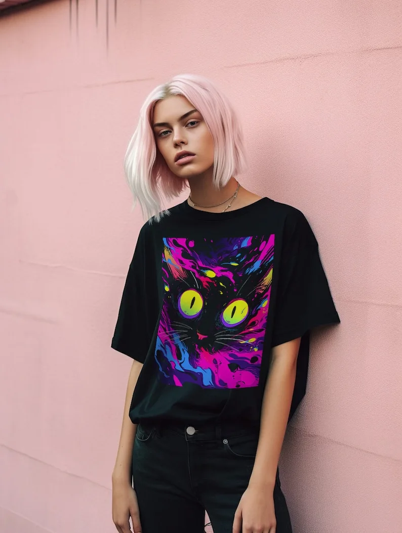 Psychedelic Weirdcore футболка с котом в стиле панк эстетика Триппи альт одежда для гранж