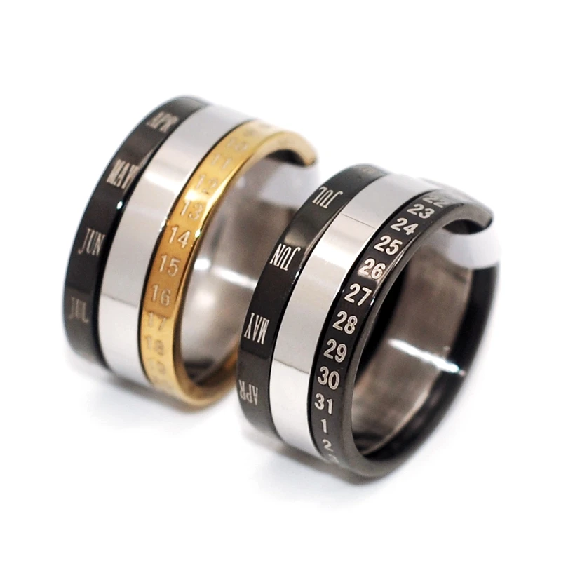 

Bulk Lots 30pcs Newest 3 in 1 Date Month Rings No Fade Size 17-21 Men Women Personality Punk Fashion Jewelry Friends Party Gifts