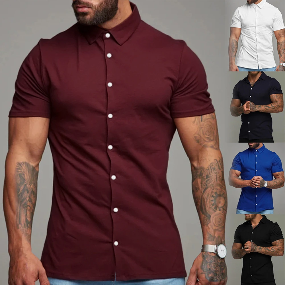 Blouse Mens Shirts Shirt Short Sleeve Slim Fit Top Work Breathable Button Down Casual Comfortable M-3XL Brand New