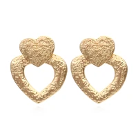 modern jewelry metal heart earrings popular style simply design metallic golden silvery plated drop earrings for women gifts