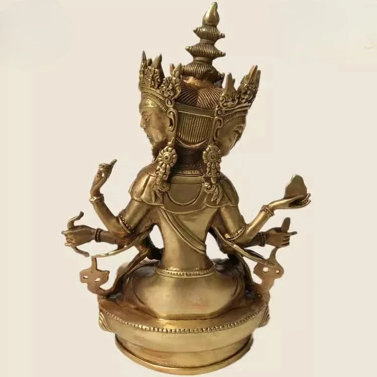 22 см Непальская тибетская латунь Будда Намигиалма с тремя сторонами и восемью