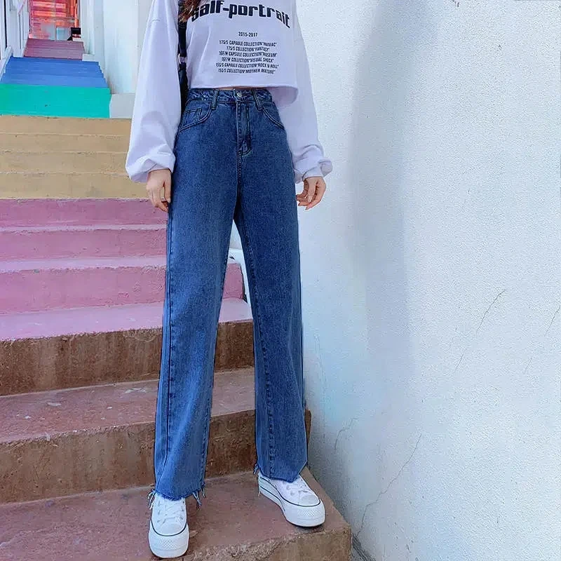 Джинсы женские весна-осень 2022 новые вертикальные прямые широкие брюки с высокой