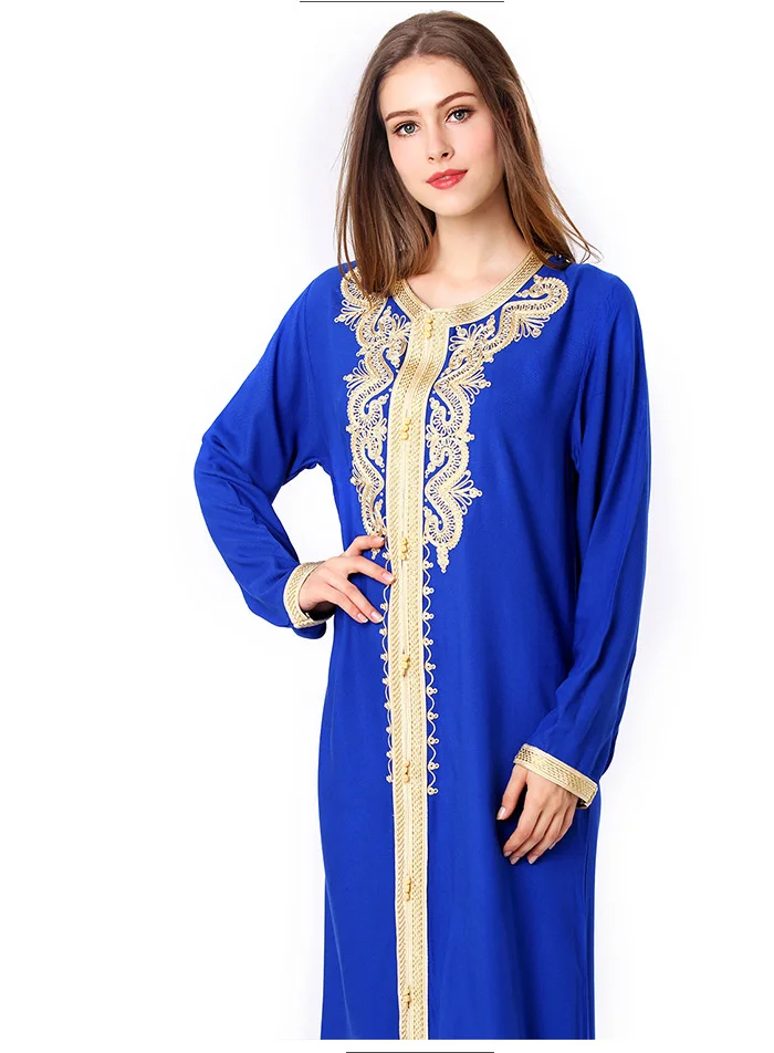 

Long Dress Round Neck Long Sleeve Worship Muslim Embroidered Lace Up Dress