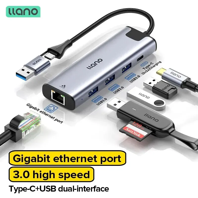 Док-станция Llano 2 в 1 с 5 портами USB 3 0 USB/USB C на USB/Type-C/Ethernet