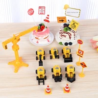 for kids boys theme party birthday mini cake topper crane construction road sign