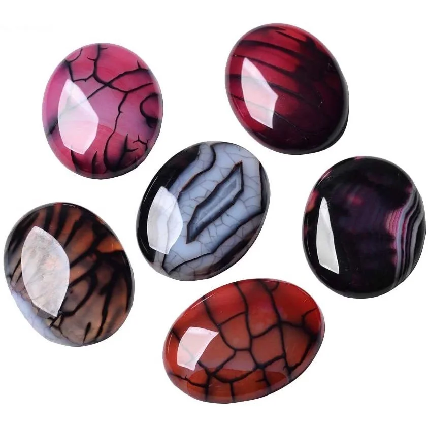 

10 pcs 40x30x7mm Deep Pink Oval Natural Dragon Veins Cabochons for Jewelry Making