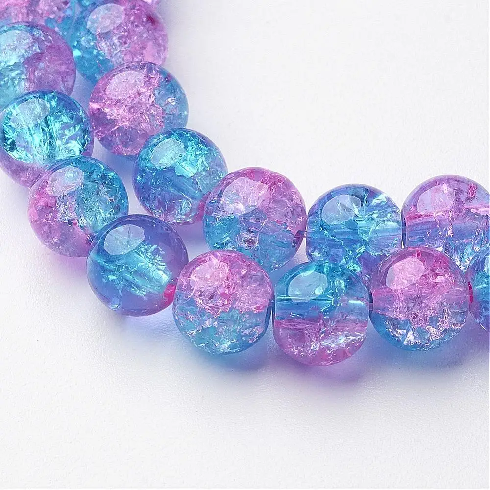 

NBEADS 106PCS 31~32 inch Pink/ Blue Crackle Inner Blossom Glass Round Beads about 106pcs/strand 8mm in diameter hole: about 1mm