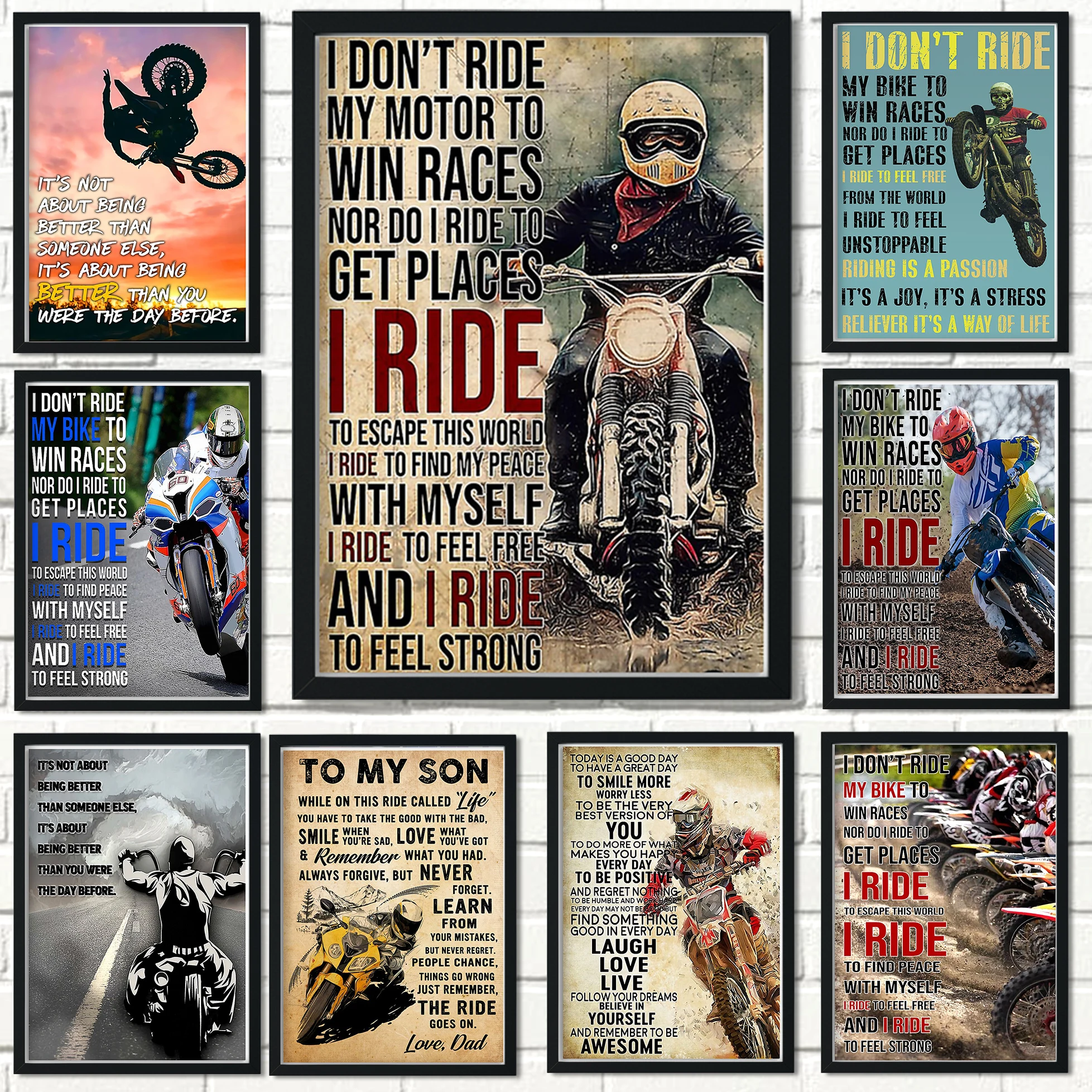 

Racer Vintage Motorcycle Poster motocross starting i ride Inspirational Quotes Painting Wall Art Home Kawaii Room Decor Canvas