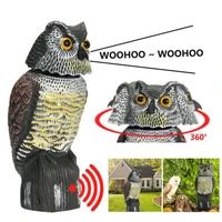 fake owl decoy sculpture plastic owl scarecrow for birds with rotating head and sound for garden yard bird repeller outdoor