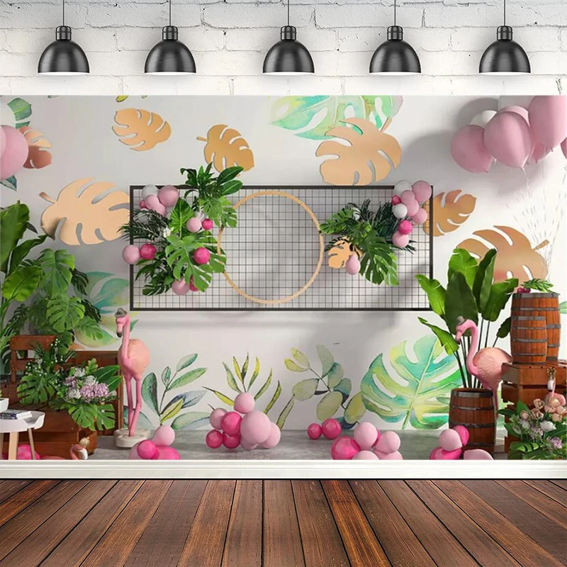 

Фон для фотосъемки с изображением тропических листьев Фламинго декора 1-й Новорожденный ребенок день рождения плакат фон баннер Фотостудия