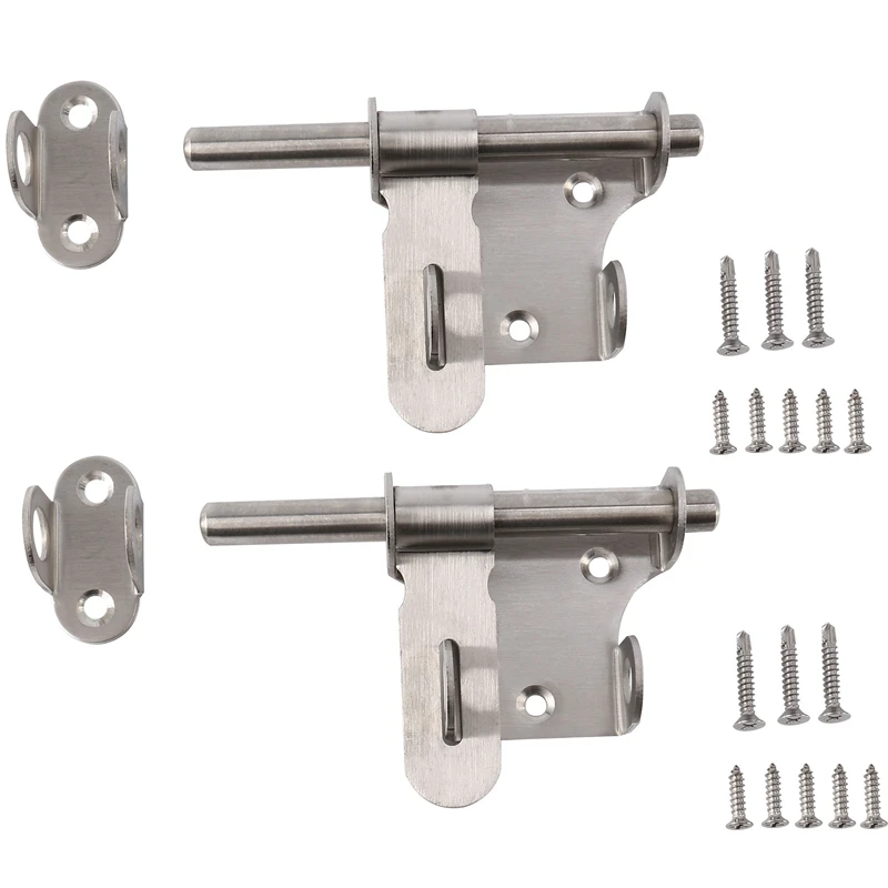 

New-2Pcs Slide Bolts Lock Stainless Steel Latch Heavy Duty Door Bolt Sliding Door Latch For Doors Gates Bathroom Pet Doors