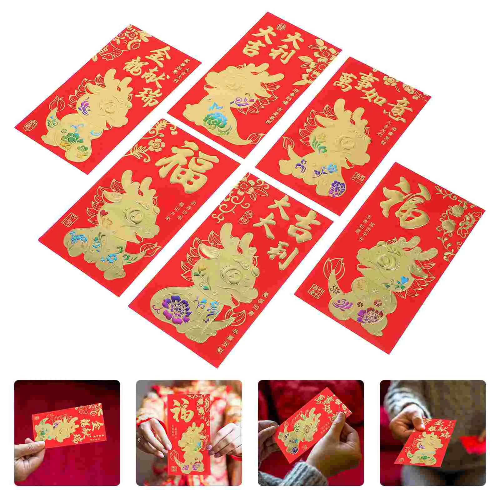 

Chinese Red Envelopes 2024 Year The Dragon Hongbao Red Packets Cartoon Lucky Money Envelopes