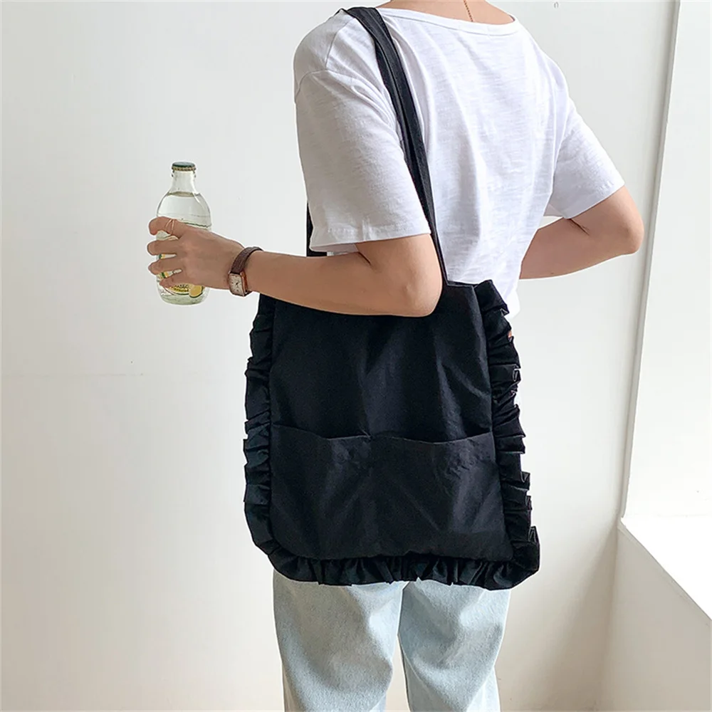 Middle Ruffled Shoulder Tote Bags Women Simple Fashion Crossbody Bag Ladies Large Capacity Solid Color Versatile Handbags Domil