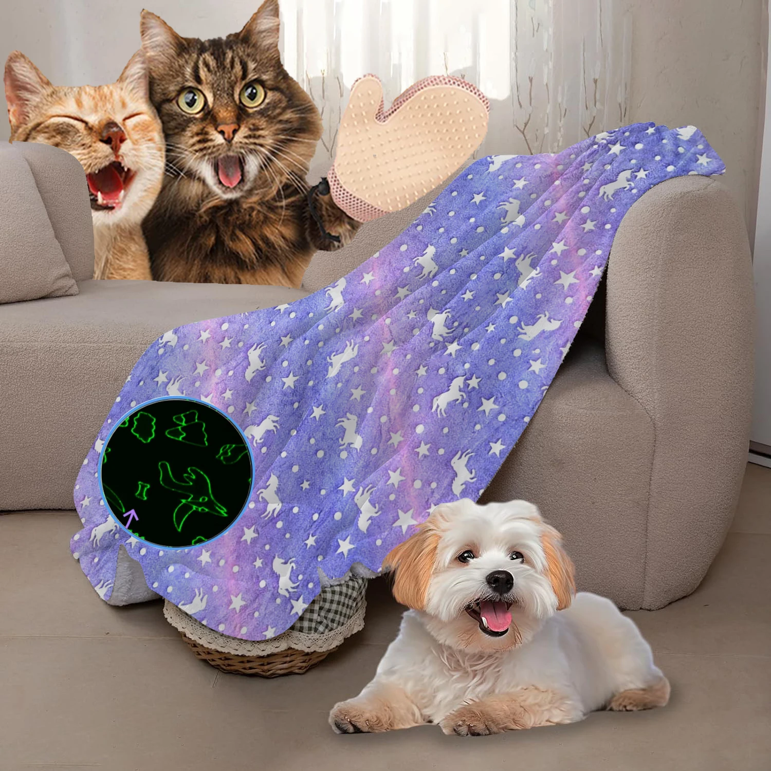 2 Шт. Светящееся В Темноте Плюшевое Одеяло Для Собачьей Кровати И Перчатка