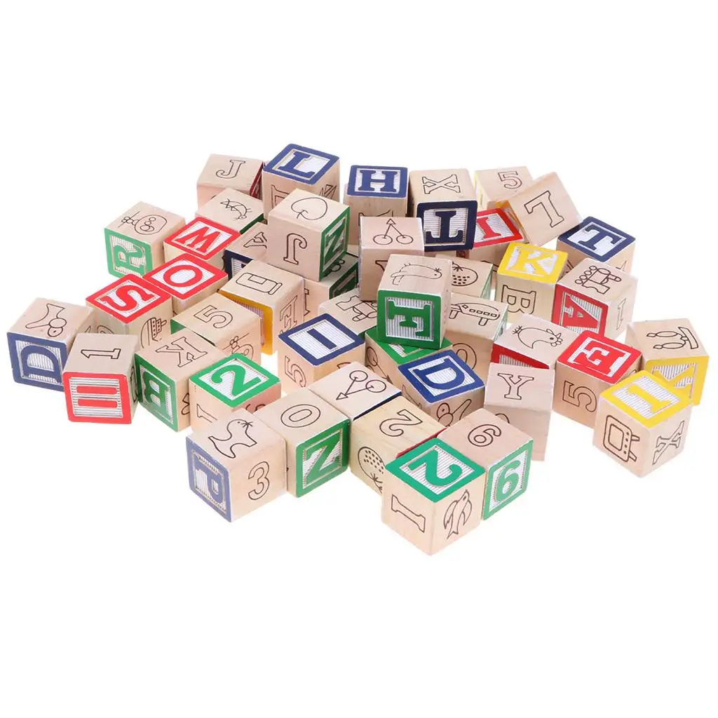 

50Pcs Wooden Cartoon ABC Alphabet Numbers Stack Cognition Educational Toy