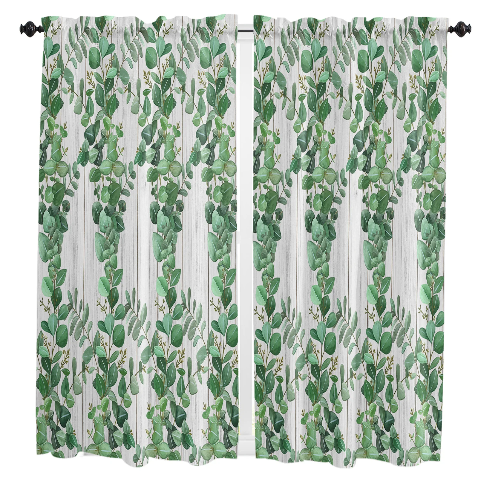 

Plant Leaves Spring Small Curtain Rod Pocket Short Curtains Half Drapes Partition Cabinet Door Window Curtains Home Decor