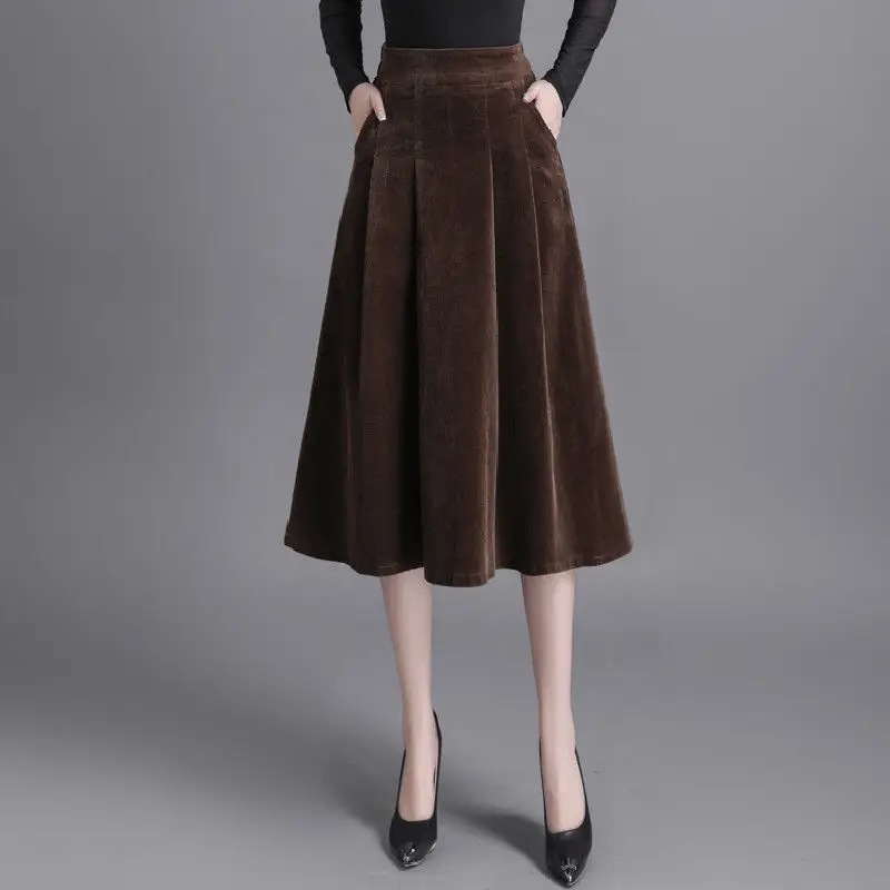 

Vintage Corduroy Skirts Women Autumn Elastic Waist Long Skirt Jupe Female Solid Casual Vestidos Loose Faldas Saia Mujer J374