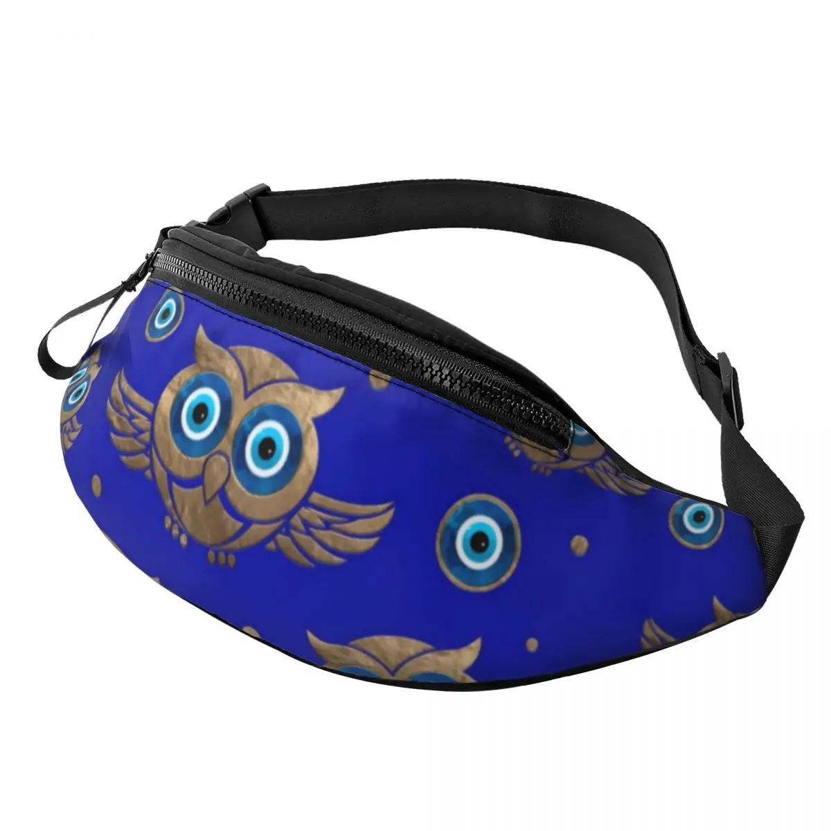 

Cute Owl Print Waist Bag Evil Eye Pattern Polyester Picture Waist Pack Teenagers Running Bag