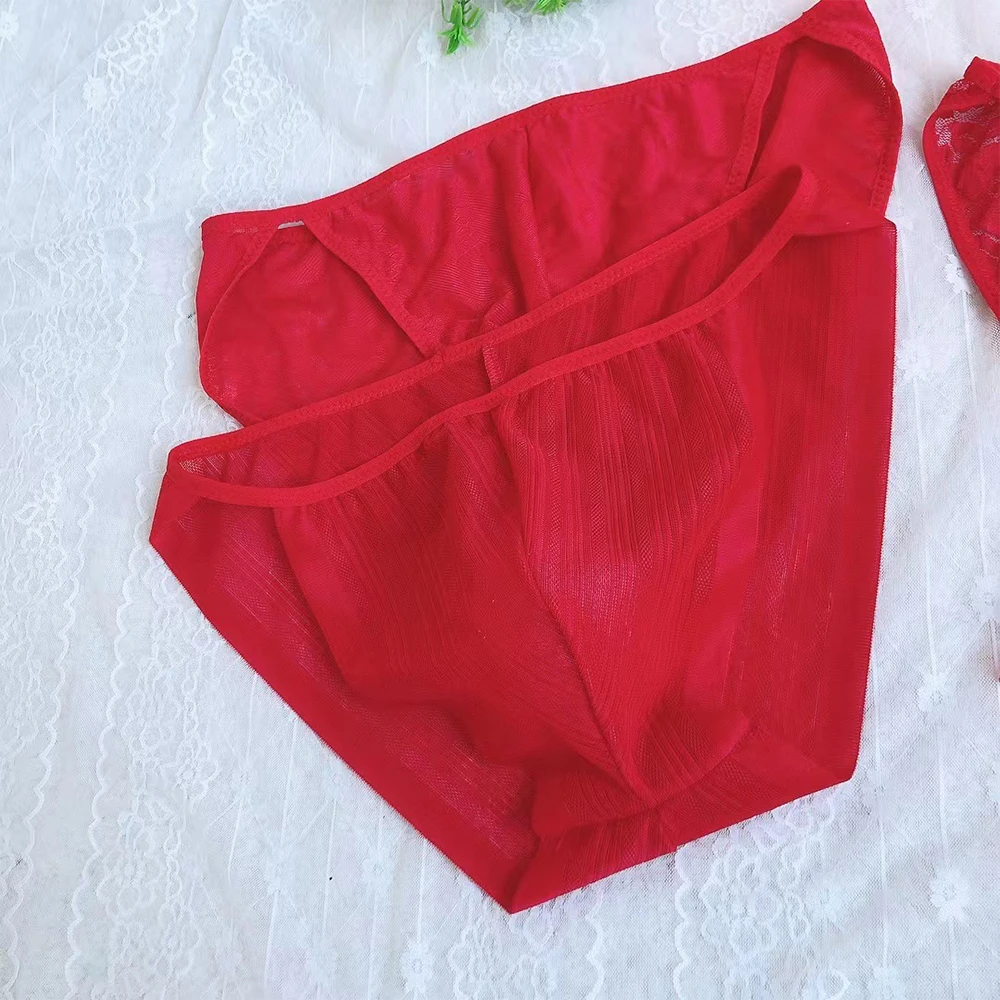 

Men Sexy Red Lace Sissy Briefs See-Through Panties Thong Low Rise Gay Underwear Hollow Out Erotic Lingerie Bulge Pouch Underpant