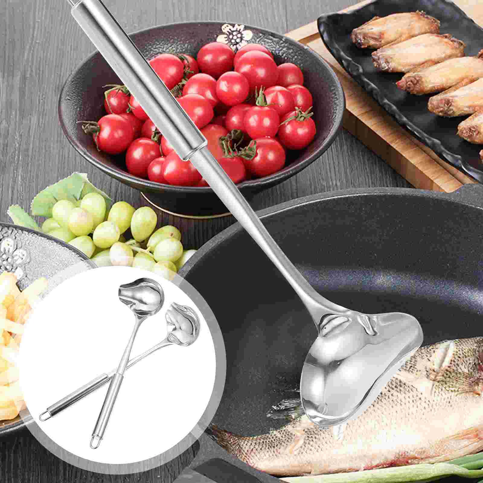 

2pcs Oil Separator Soup Ladle Long Handle Stainless Steel Fat Separator for Gravy Kitchen Grease Strainer for Cooking Spoon