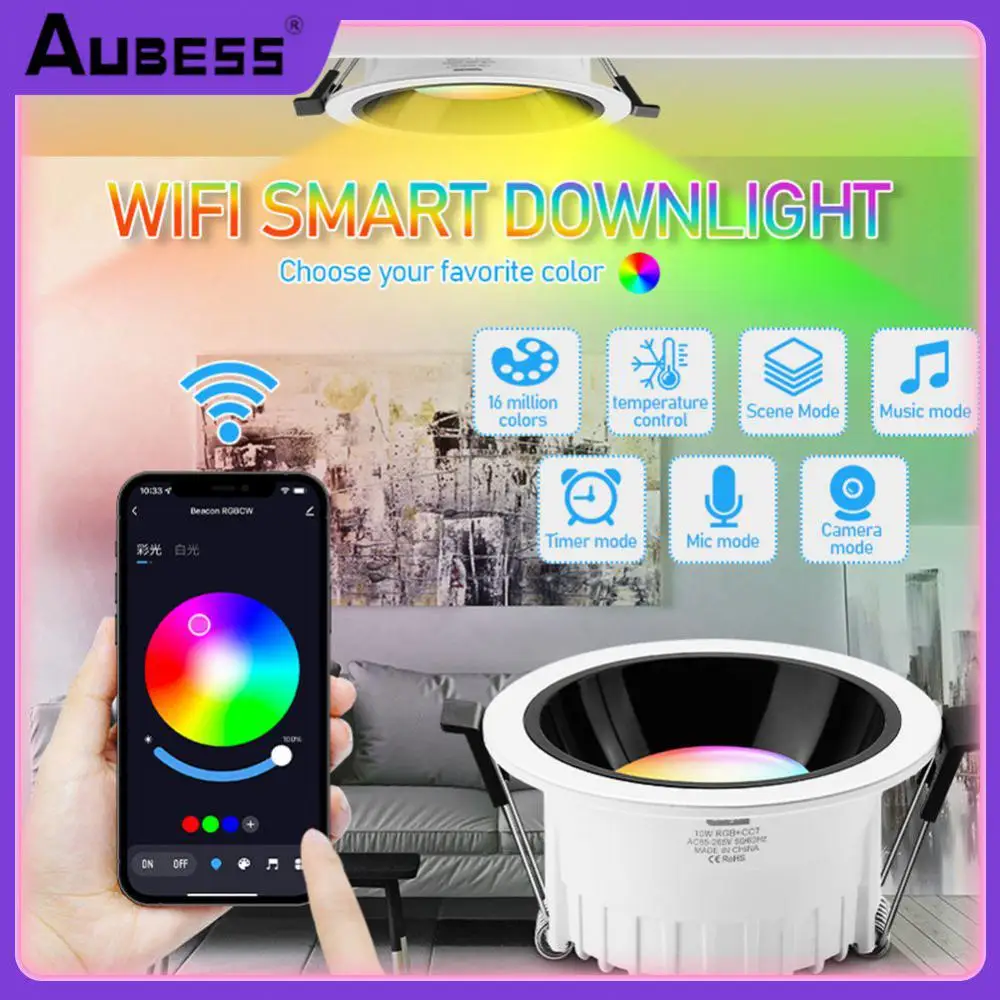 

Led Downlight 110v 220v Voice Control Smart Led Downlight Rgb Ww Cw App Control Smart Ceiling Light Smart Home 4inch