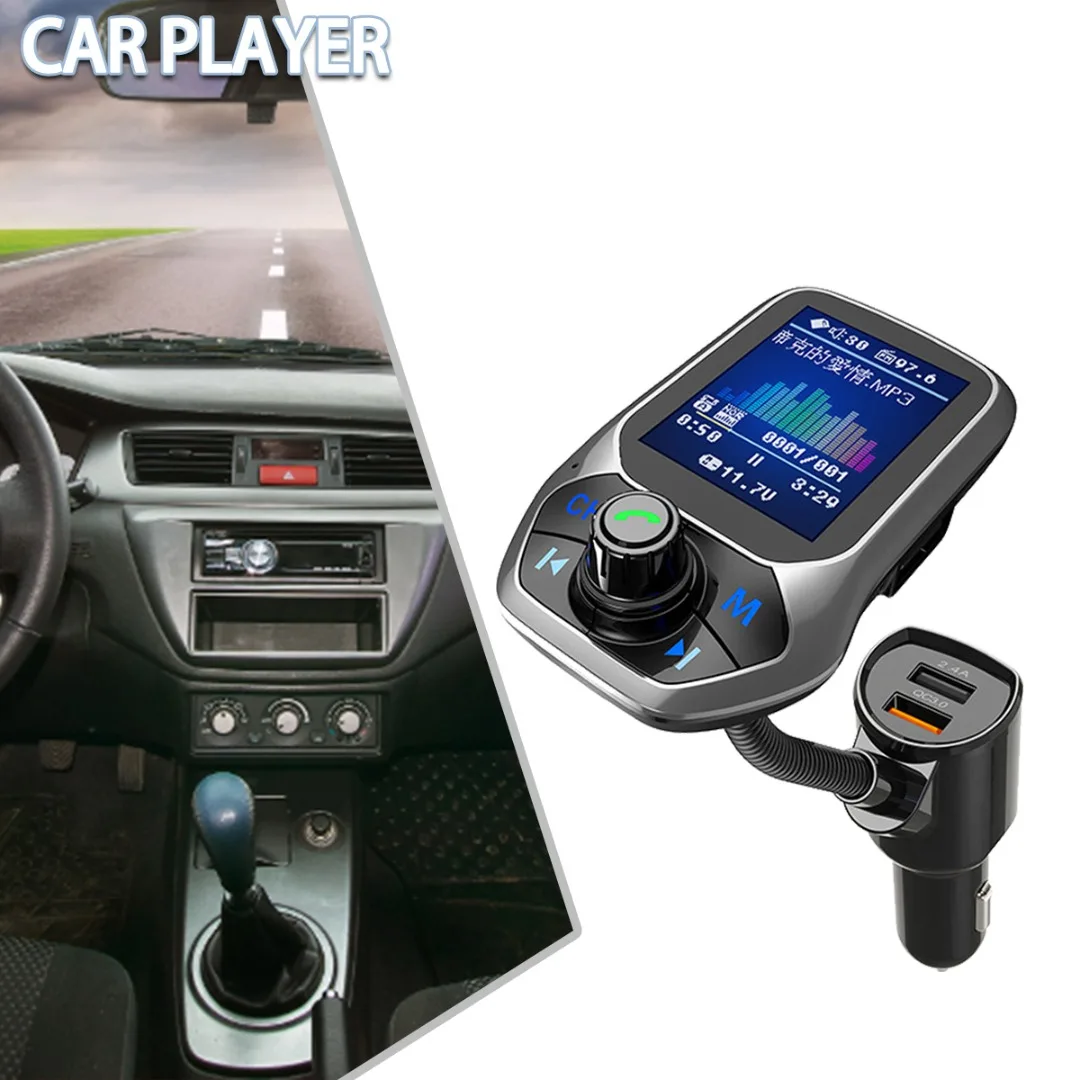 

Автомобильное зарядное устройство с USB-портом для быстрой зарядки, T43, bluetooth, 4,2, FM-передатчик, MP3, музыкальный плеер, цветной дисплей 1,8 дюйма, г...