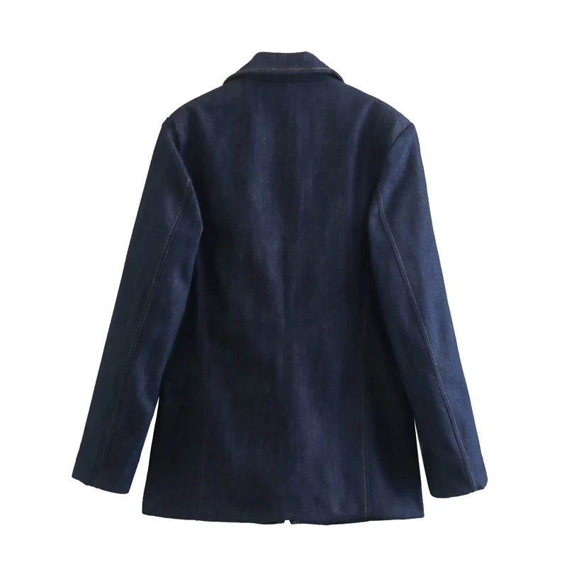 KEYANKETIAN Women's Denim Blazer High Street Casual one button loose navy blue pocket trim Denim jacket new style