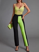 two piece set bodysuit and pants 2022 new womens green 2 pece set elegant sexy lace evening club party set summer outfiits
