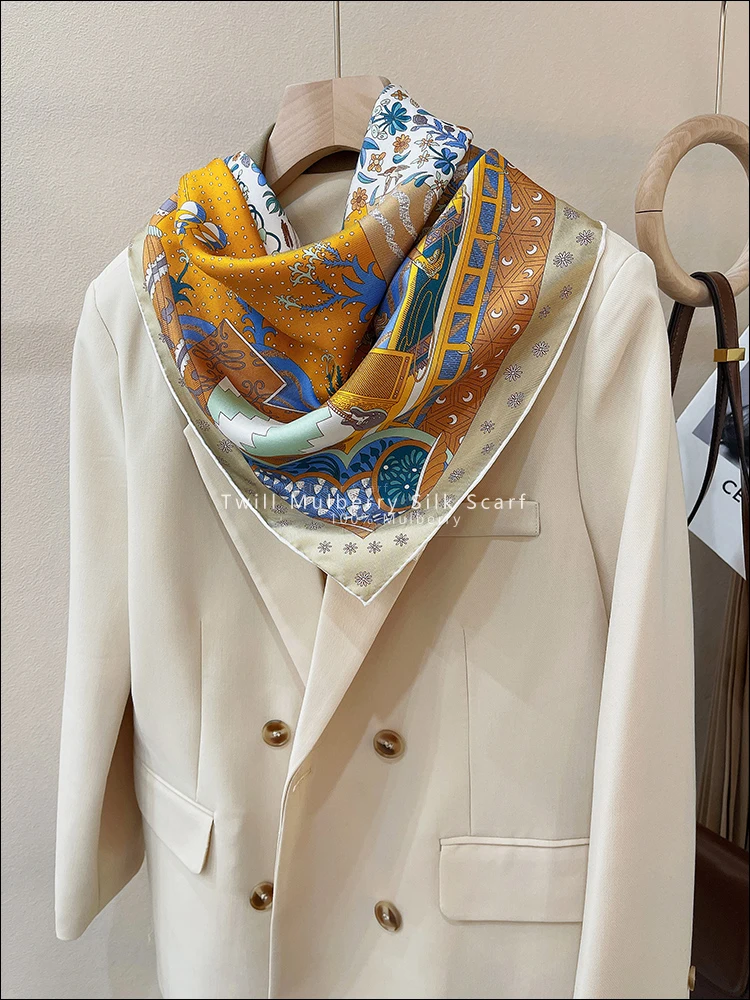 Шелковый шарф с закатанными краями 90*90 см квадратные шарфы из Твила тутового