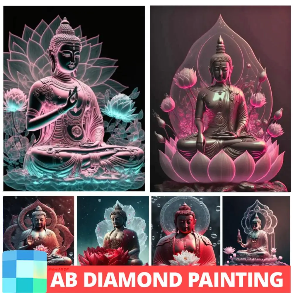

DIY AB Drills Diamond Painting Buddha Statue Religion 5D Mosaic Full Square Round Embroidery Lotus Flower Rhinestone Crafts Gift