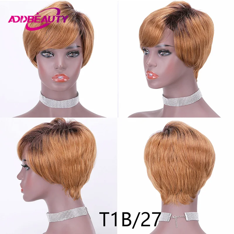 

Pixie Cut Straight Human Hair Wig Short Bob Wigs With Bang Ombre Color Addbeauty Brazilian Remy Human Hair Full Machine Made Wig