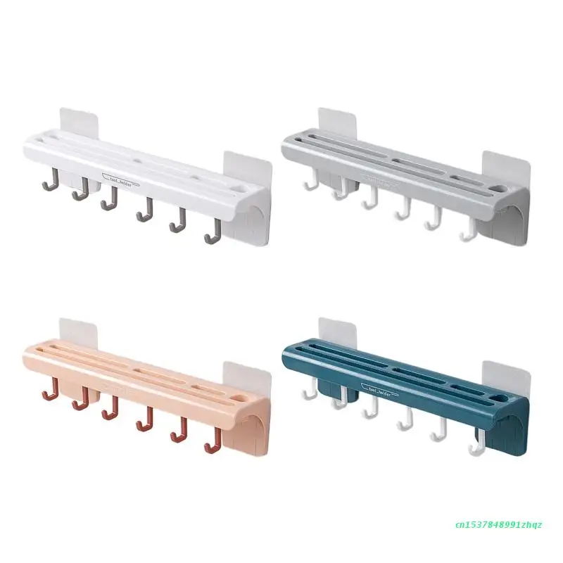 

Wall-Mounted Kitchen Rack Knife Holder Storage Shelf with 6 Hooks Organizer