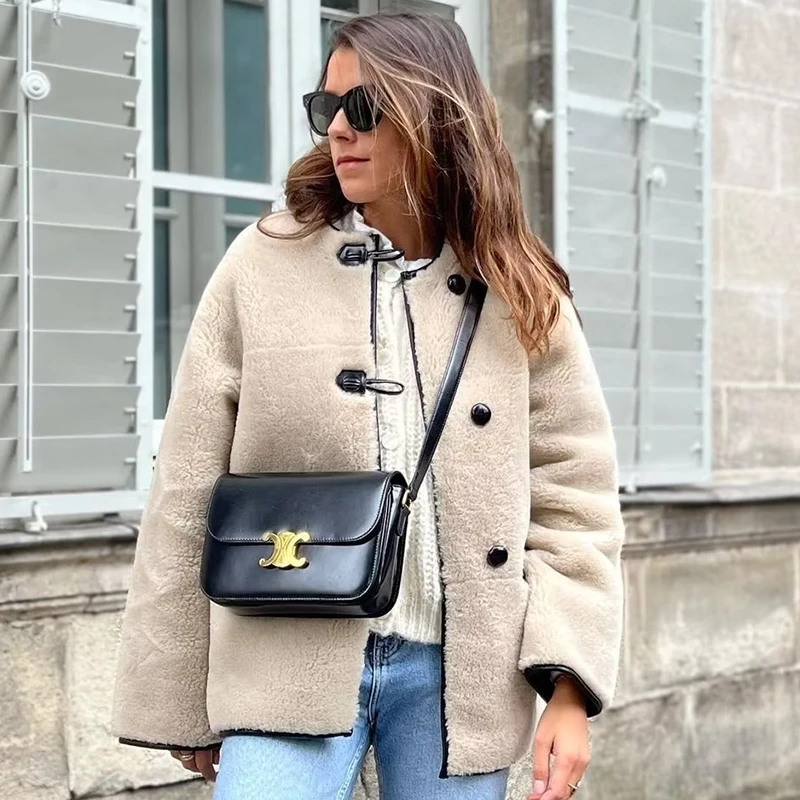 Ardm Vintage Faux Fur O-Neck Jacket Long Sleeve Tops Casual Winter Coat Women Retro New In Outwears Chic Tops