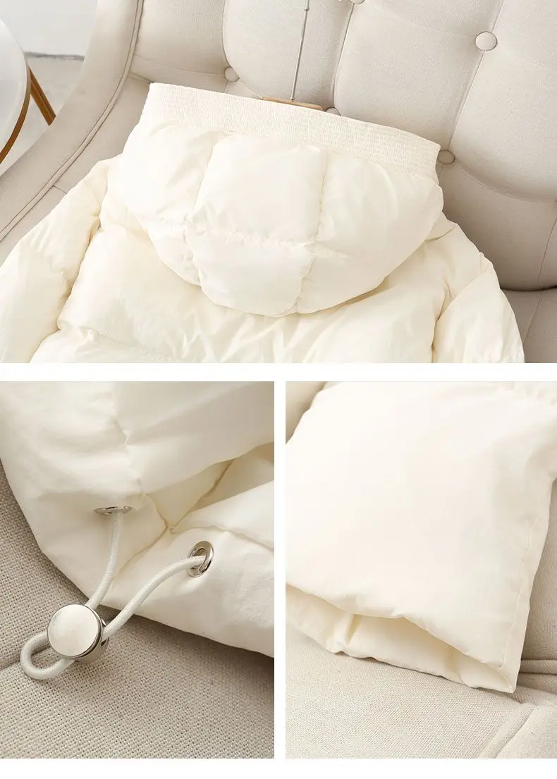 White Duck Down Jacket Women Autumn Winter with Hooded Short Warm Coat Female Buttons Pockets Down Coats Ladies 2023 M45