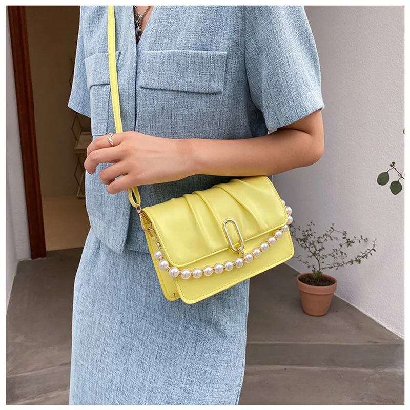 Fashion Luggage &Bags Women's Handbags Crossbody Summer Foreign Style Pleated Pearl Saddle PU Bag Casual  Ladies Bolsos