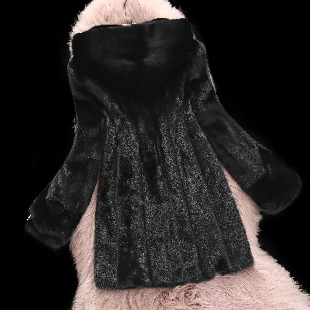 ICCLEK 2020 new Haining mink coat women's whole mink hooded fur medium long mink coat off-season special fur