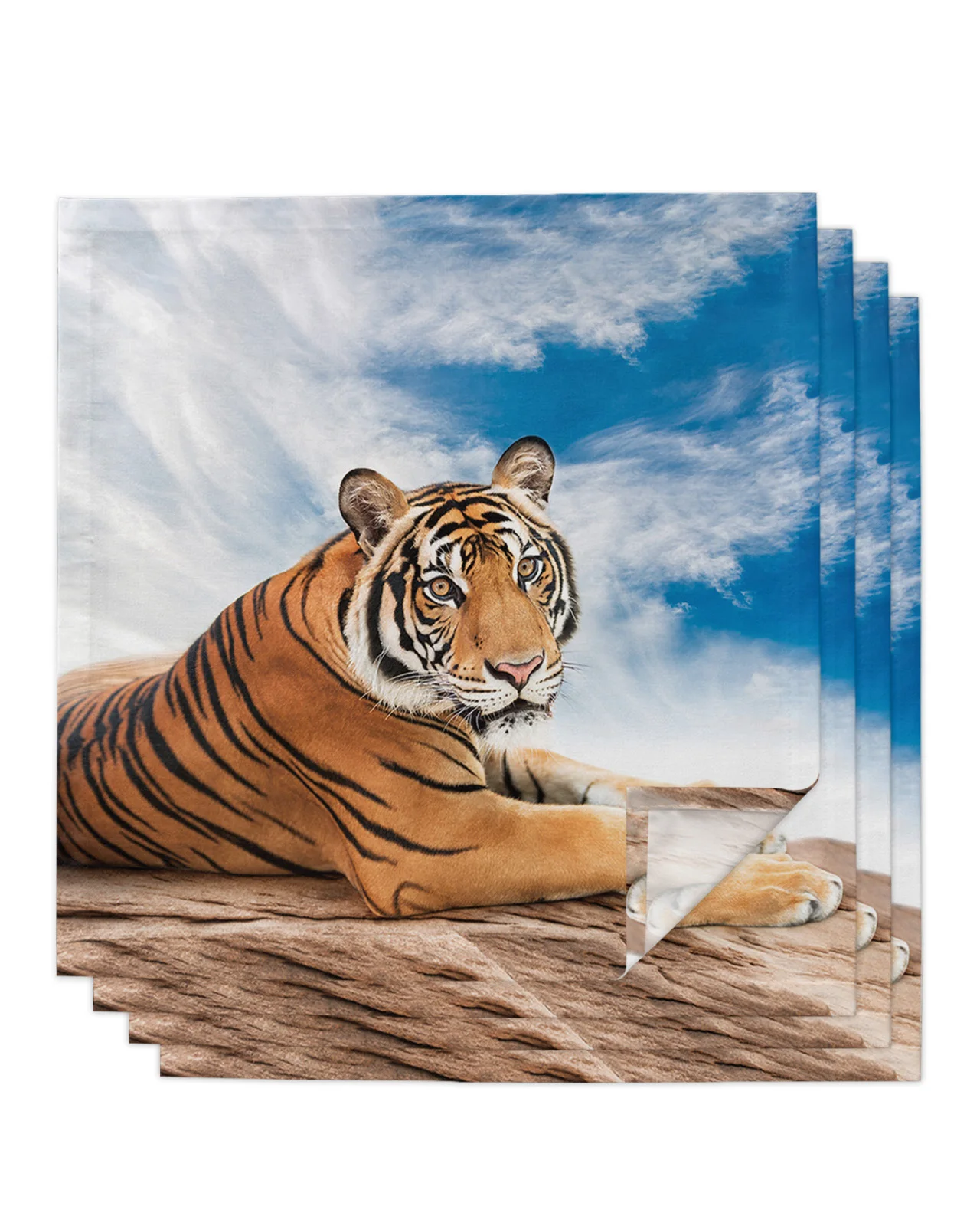 

Blue Sky Tiger Lie Prone 4/6/8pcs Table Napkins Restaurant Dinner Wedding Banquet Decor Cloth Napkins Supplies Party Decoration
