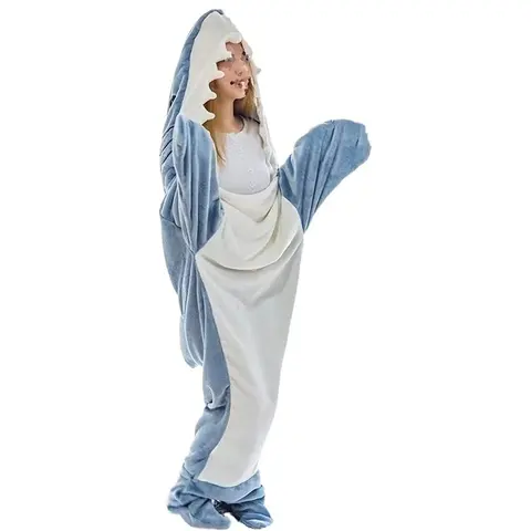 Мультяшное носимые акулы Одеяло Теплый Акула комбинезон взрослые мягкие фланелевые пижамы зимнее одеяло супер яркое женское мужское