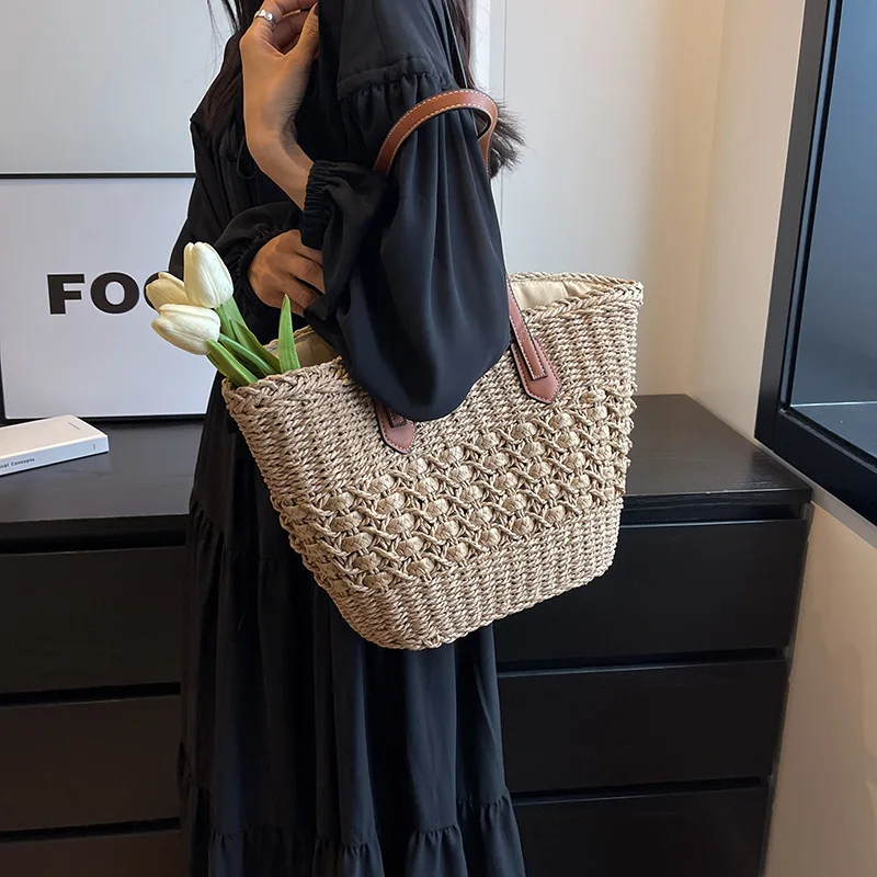 Женская соломенная сумка большой вместимости летняя пляжная для отдыха модная