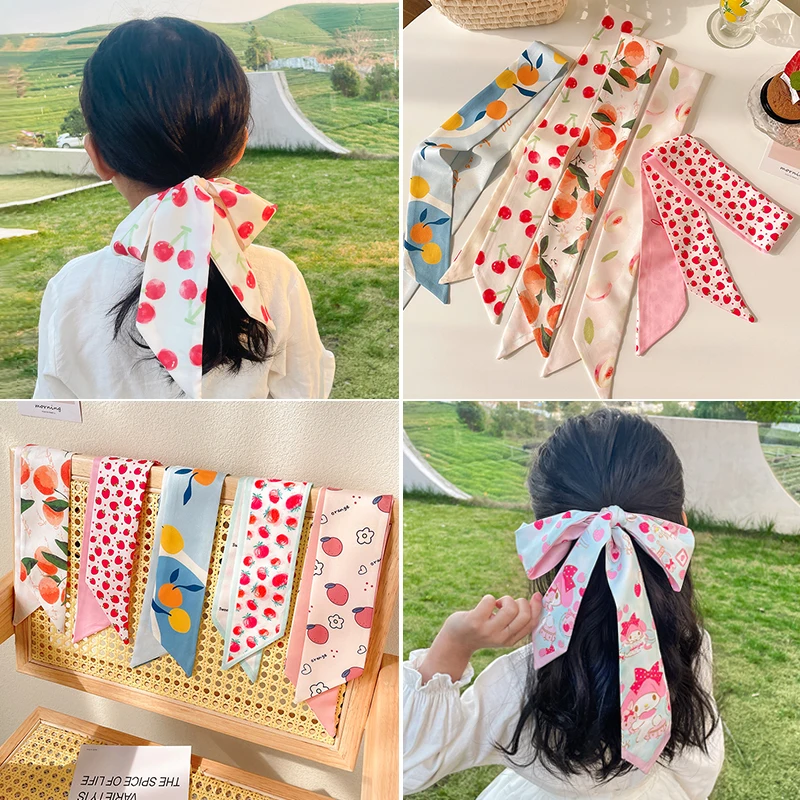 

Summer New Girls Fashion Cute Silk Scarf Headband Children Sweet Super Fairy Hair Tie Braided Streamers Kids Hair Accessories